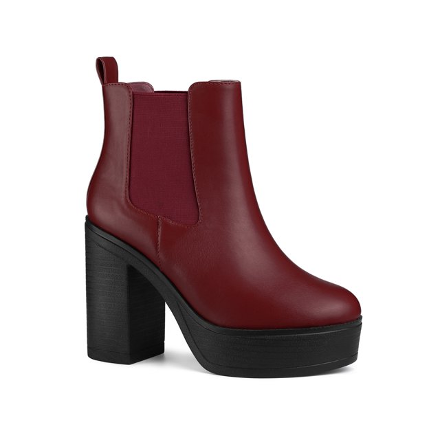 Unique Bargains Bottines Chelsea à Talons Hauts Épais à Plateforme pour Femmes