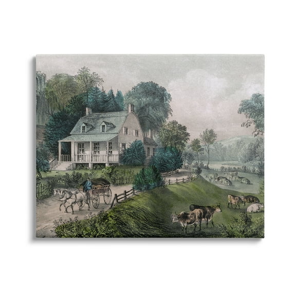 Stupell Industries Classic Countryside House Painting Roaming Farm Animals Painting Gallery Wrapped Canvas Print Wall Art, Design by Daphne Polselli