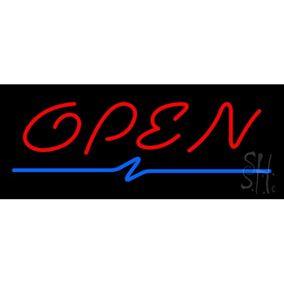 Open LED Neon Sign 13 x 32 - inches, Clear Edge Cut Acrylic Backing, with Dimmer - Bright and Premium built indoor LED Neon Sign for storefront.