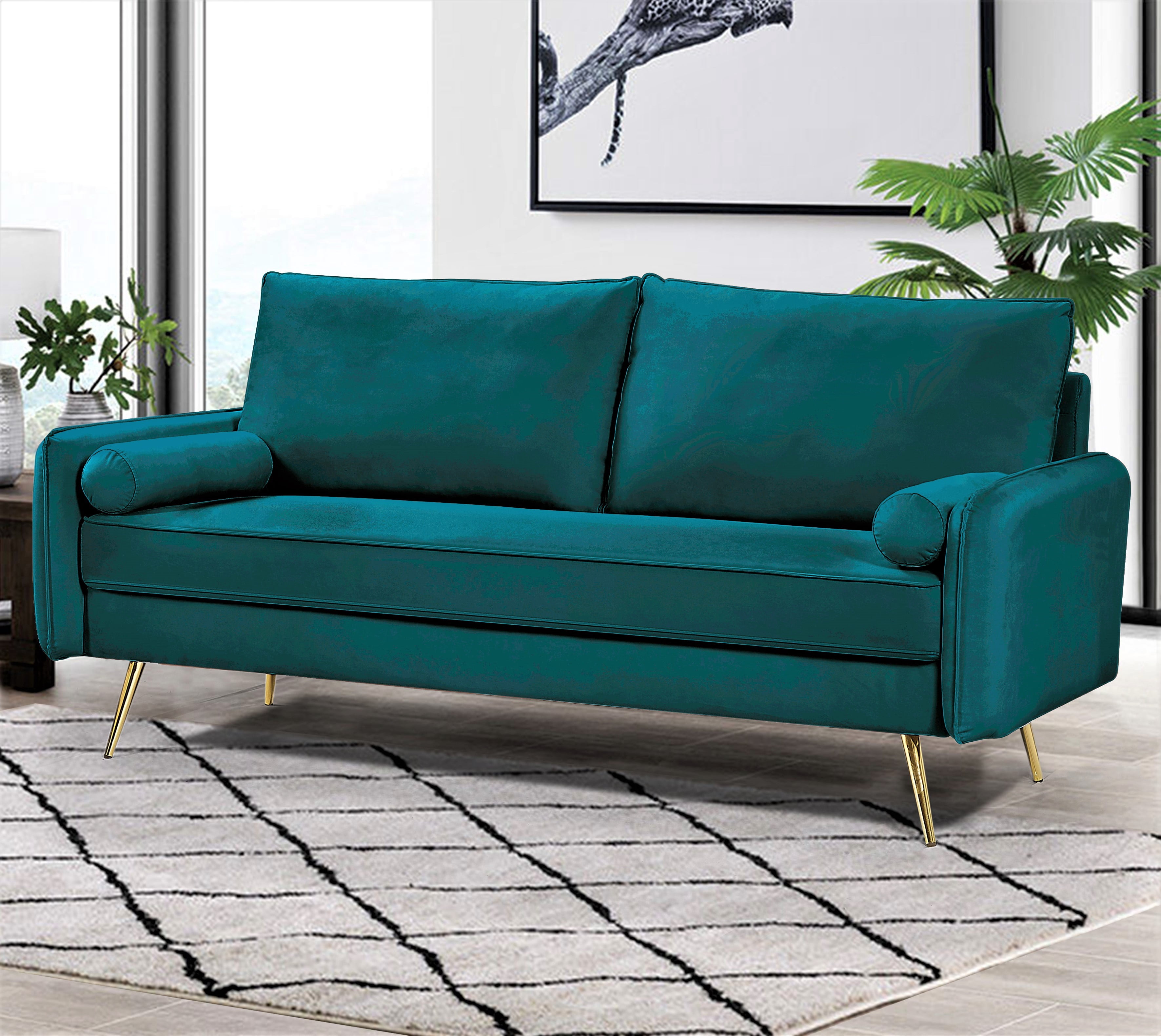 US Pride Furniture Villeda 70''W Polyester Square Arms Sofa Greenish Blue
