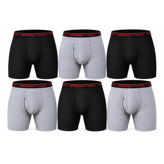 Different Touch USA Classic Design Men's Big & Tall Long Legs Boxer Briefs, Black (6-Pack)