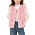 thumbnail image 2 of Lutiedan Girls Faux Furs Vest Kids Sleeveless Button Down Fluffy Coat Fleece Warm Layering Winter Waistcoat 18M-13Y,Pink, 2 of 7