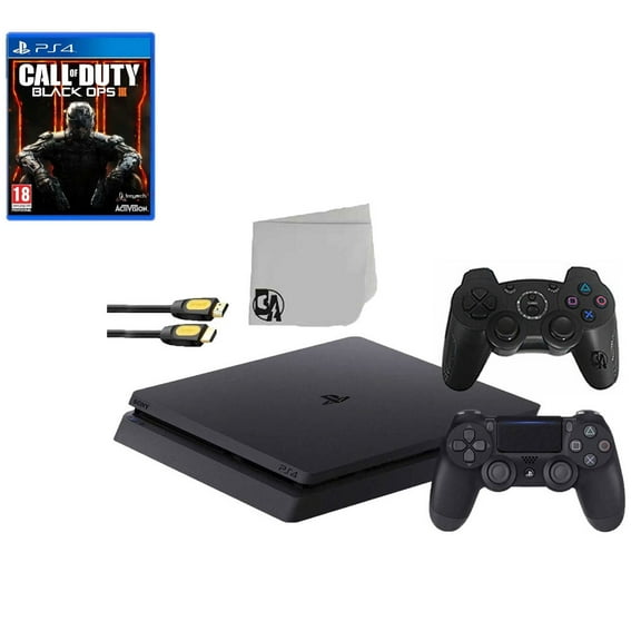 Pre-Owned Sony 2215B PlayStation 4 Slim 1TB Gaming Console Black 2 Controller Included with Call Of Duty Black Ops 3 Game BOLT AXTION Bundle