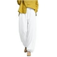 thumbnail image 6 of ShomPort Women's Casual Cotton Linen Pants Wide Leg Baggy Tapered Elastic Waist Trousers with Pockets, 6 of 6