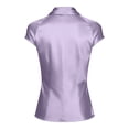 thumbnail image 6 of Wensltd Spring Summer Trendy Top Womens Solid Color Satin Cowl Neck Short Sleeve Tee Elegant Blouse for Office Purple L, 6 of 7