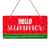 WaaHome Hello Summer Door Sign 6"x12" Watermelon Summer Decor Hanging Sign Hello Summer Door Rustic Wall Decor Sign for Home Front Door Indoor Outdoor