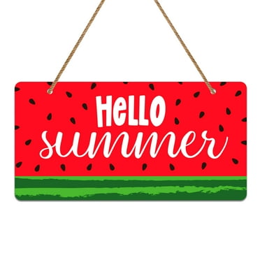 WaaHome Hello Summer Door Sign 6"x12" Watermelon Summer Decor Hanging Sign Hello Summer Door Rustic Wall Decor Sign for Home Front Door Indoor Outdoor