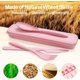 thumbnail image 2 of Utensilios reutilizables, 6 juegos de cubiertos de paja de trigo con funda, cubiertos portátiles de viaje, tenedores, cucharas, cuchillos, ecológicos, sin BPA, para picnic y camping, 2 of 4