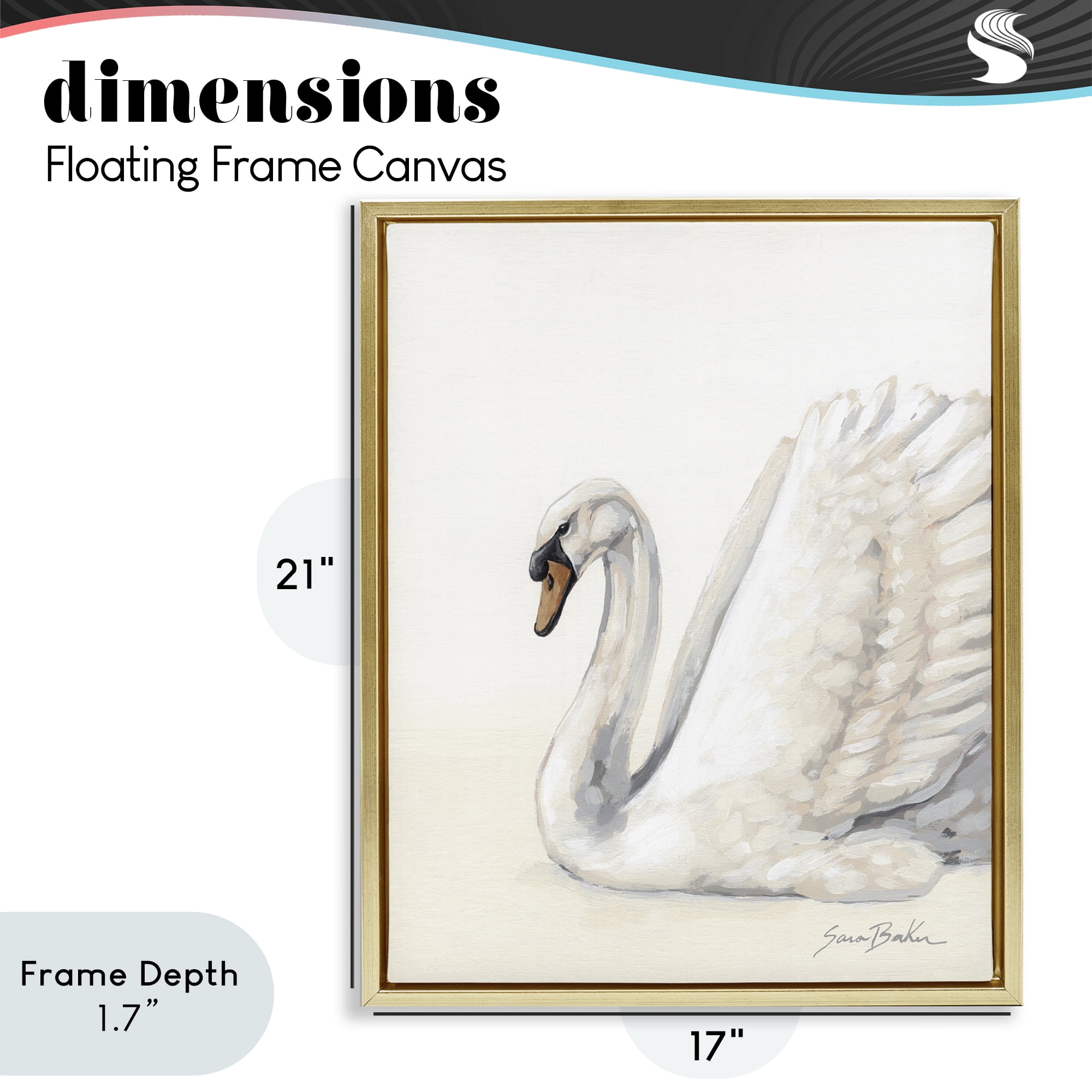Stupell Industries White Swan in Repose Gold Framed Floater Canvas Wall Art, design by Sara Baker
