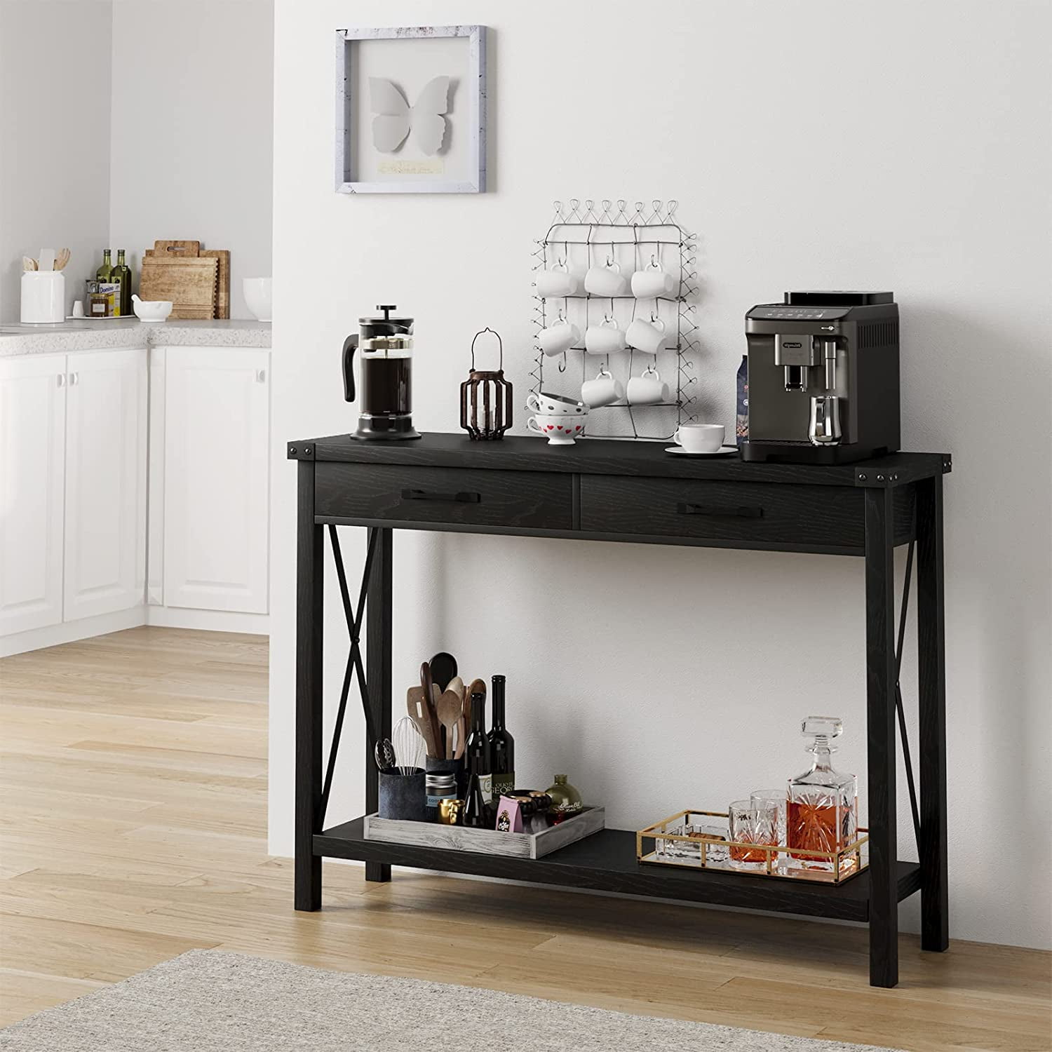 2 Tier Wooden Console Table with Storage Drawers,  Console Table for Entryway, Living Room, Hallway