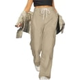 thumbnail image 5 of cocolona Womens Summer Casual High Waist Cargo Pants Elastic Waist Drawstring Wide Leg Vacation Beach Pants with Pockets, 5 of 5