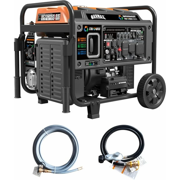 GENMAX 10500-Watt Tri Fuel Open Frame Inverter Generator,with ATS,Quiet Technology,CO Sensor,digital display and 50A,Ideal for Home backup,contruction site and RV Camping
