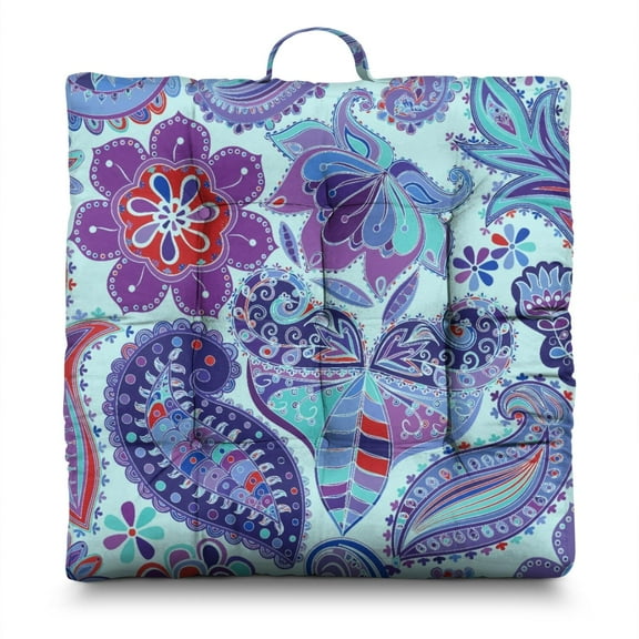 Bohemian Floor Pillow – Extra Large 22x22 Inch Square Cushion, Vintage Paisley Design, Dutch Velvet Meditation Seat for Yoga, Tatami & Living Room (Ethnic Floral)