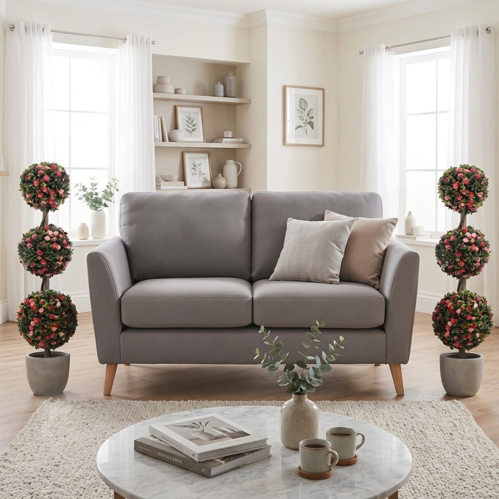 Vebreda Artificial Plant Decor, 43.5" Artificial Triple Ball Rose Topiary Tree with Lifelike Blooms and Green Leaves, Multi-Scenario Applications