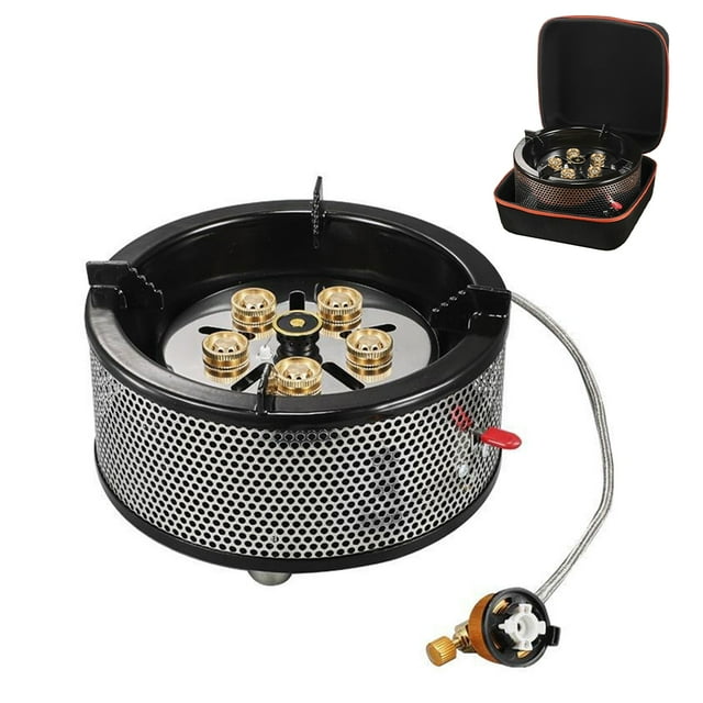 Portable Camping Butane Propane Stove (6 Burners, 11000W) with High Power, Windshield, Carrying Case, Stainless Steel Gas Stove Compatible with Various Gas Tanks
