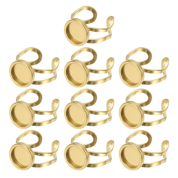 Uxcell Stainless Ring Blank, 10mm 10 Pcs Adjustable Finger Ring Base Bezel Trays for Jewelry Making DIY Carvings, Gold