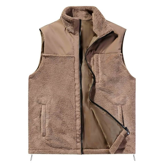 Ofreoo Men's Fallow Full-Zip Stand Collar Sleeveless Jacket Have Pockets Patchwork GiletVest for Men Deal for Days Holiday Decor