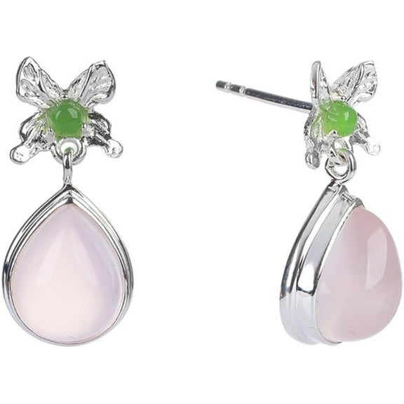 14K Gold over S925 Real Natural Jade and Pink Gemstone Earrings, Shell Vintage Style Drop Earrings, Elegant Jade Jewelry Gift for Wife's Charm