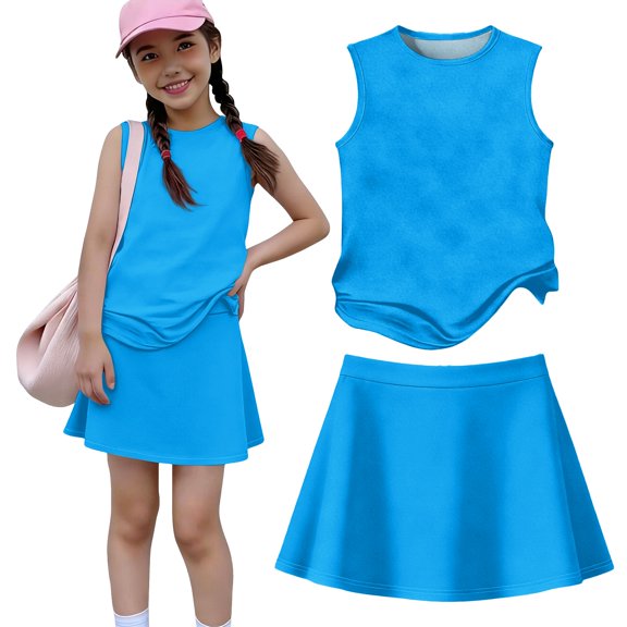 Summer Outfits for Children Girls Size 7 Cute Preppy Two Piece Outfits Activewear Casual Tank Topss Top and Skirts Clothing Sets Pink 3-4 Years