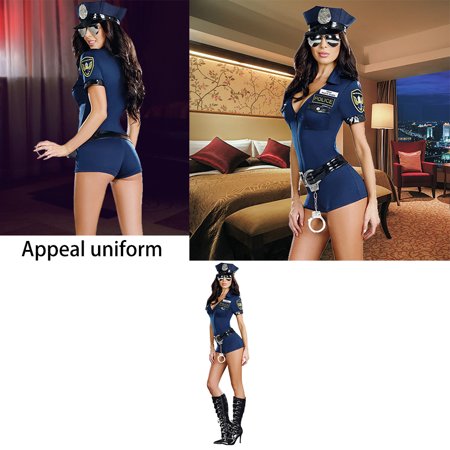 Women Sexy Police Costume Officer Copsplay Uniform Outfit for Adult Halloween Masquerade