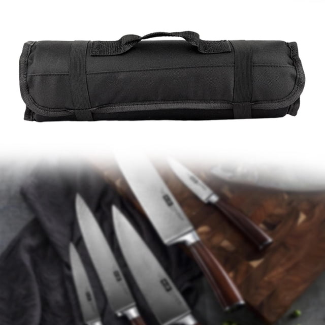 Bolsa de cuchillos, estuche de cuchillos chef, enrollado múltiples tragamonedas Bolso de herramienta de tela Oxford, portador de cubiertos, soporte negro
