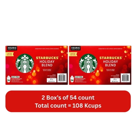 Starbucks Limited Edition Holiday Blend K-Cup Coffee Pods, 108 Count (2 Packs of 54)