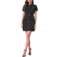thumbnail image 2 of INSPIRE CHIC Women's Denim Shirt Dress Collar Short Sleeve Belted Button Up Jean Dresses, 2 of 4