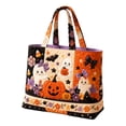 thumbnail image 2 of Ktlvex Vintage Quilted Halloween Tote Bag, Halloween Pattern Shoulder Handbag, Large Capacity Holiday Shopping Bag for Halloween Party Daily Use（D）, 2 of 4