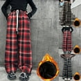 thumbnail image 4 of XIMIN Teen Girls Oversized Wide Leg Fleece-Lined Sweat Pants Plaid Baggy Sweatpants Goth Grunge Clothes Kids Streetwear Elastic Waist Straight Joggers Pants, 4 of 4