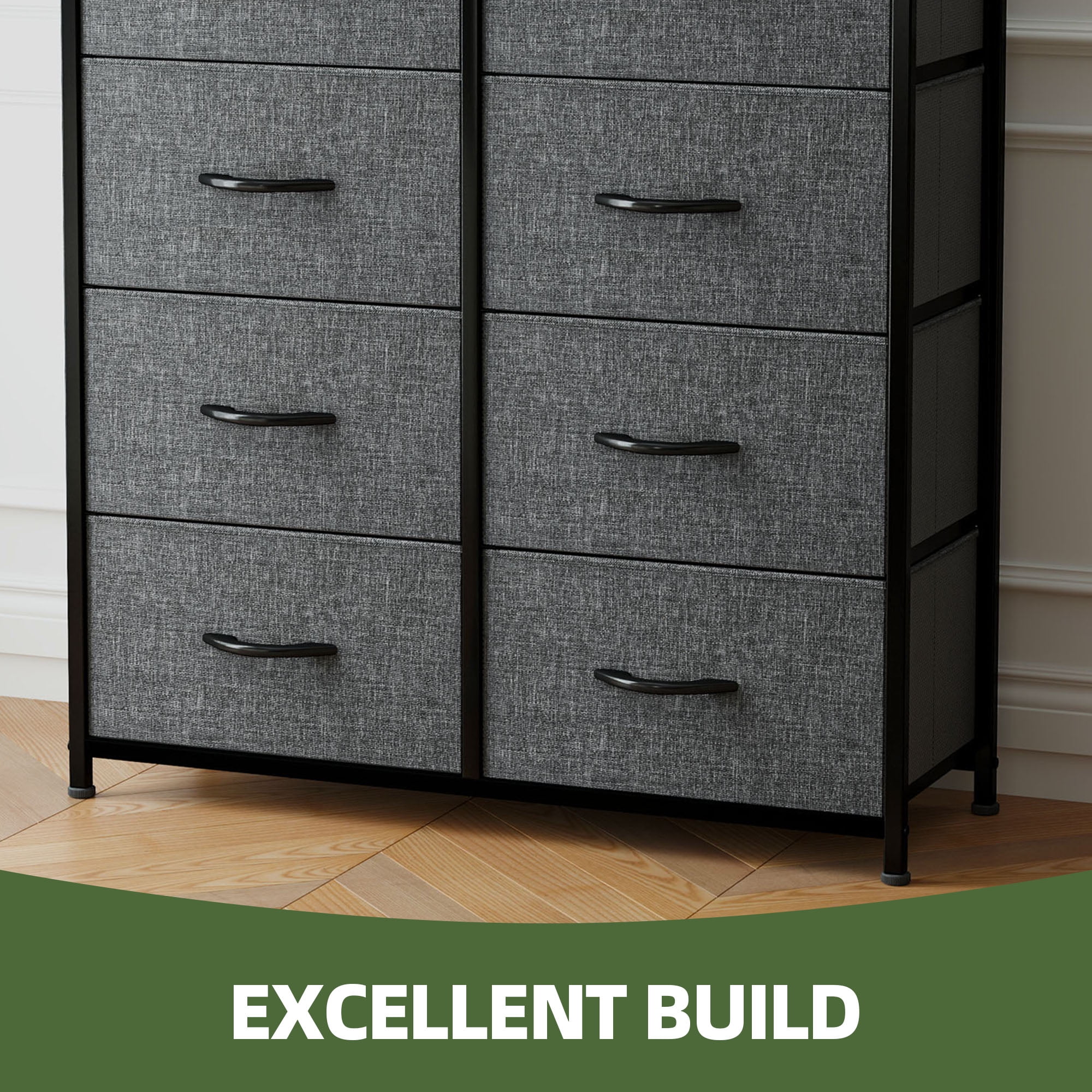 Uforic 8 Drawers Dresser Chest of Drawers for Fabric Storage Dressers for Living Room Black Gray