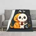 thumbnail image 2 of Adorable Cartoon Lion Cub & Panda Bear Flannel Blanket - Soft Cozy Warm Design for Sofa Travel Bed Chair - Perfect for Snuggles, 2 of 7