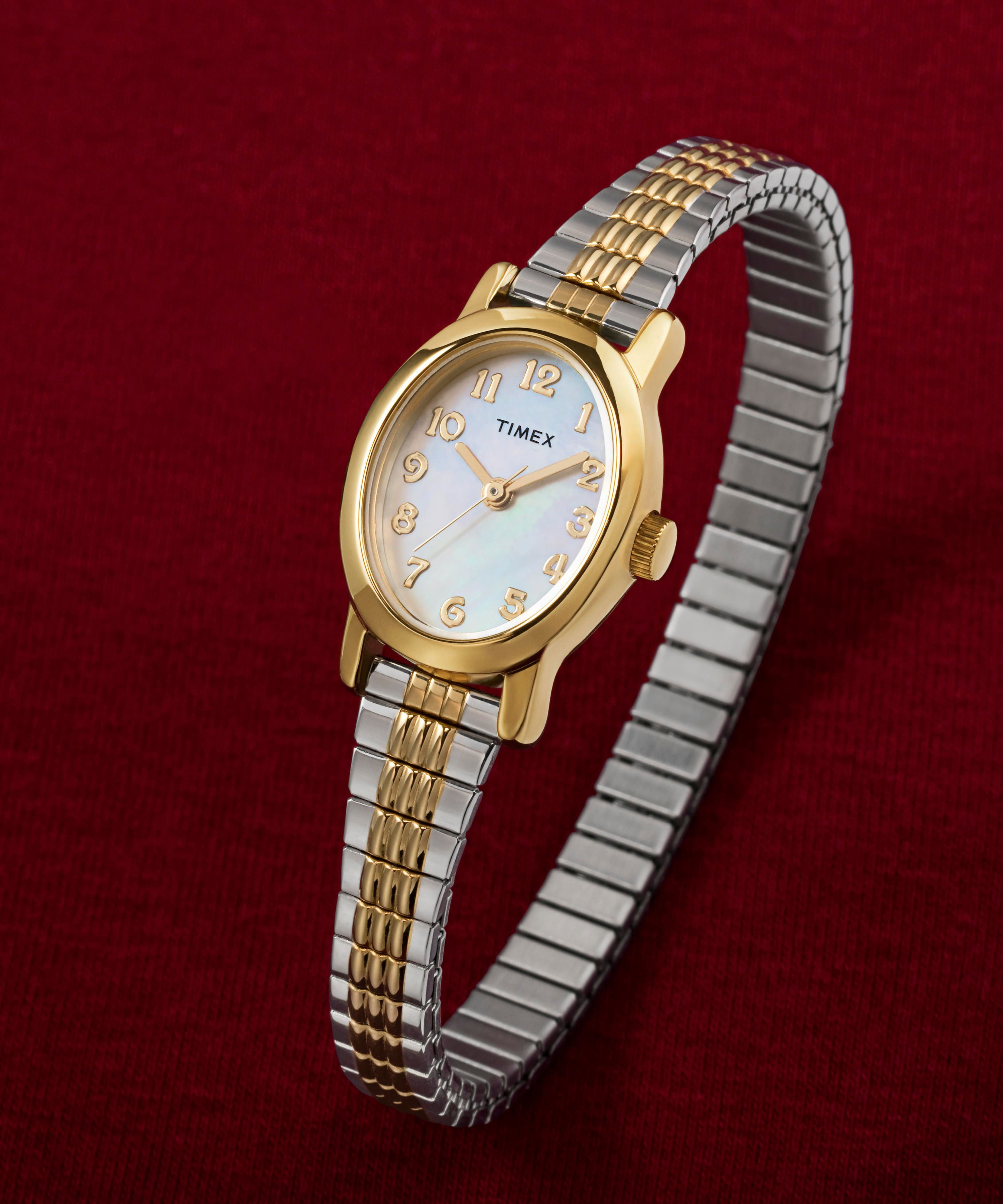 Timex Women's Cavatina 18mm Watch - Two-Tone Expansion Band Mother of Pearl Dial Gold-Tone Case