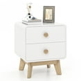 thumbnail image 1 of Costway 1 PCS Nightstand Mid Century Modern Bedside Table with 2 Drawers Solid Rubber Wood Legs White, 1 of 10