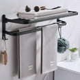 thumbnail image 1 of Bathroom Towel Rack Wall Mounted, Three-Layer Matte Space Aluminum 90 Degree Folding Towel Shelf With Hooks For Multi Scene Usage, 60 Inch, 1 of 5