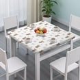 thumbnail image 3 of White Highland Cow Flower Pattern Square Fitted Tablecloth with Elastic Edge,Square Table Cover,Washable Elastic Table Cover for Home Kitchen Party Decor 34"x34", 3 of 6