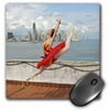 3dRose Ballerina dances and leaps next to the Pacific Ocean, with the city of Panama on tha background, Mouse Pad, 8 by 8 inches