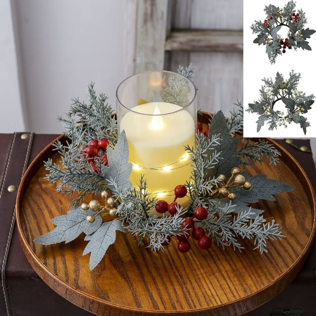 Fiudx Candelabro Navideño con Diseño de Corona Roja y Blanca, de Plástico, Ideal para Centro de Mesa Festivo, Decoración de Comedor y Sala de Estar, Fácil de Colgar, 22 X 22 Cm.