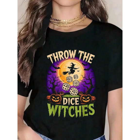 Throw The Witches Spooky Halloween Dice Women's T‑Shirt, Perfect For Daily Casual Wear