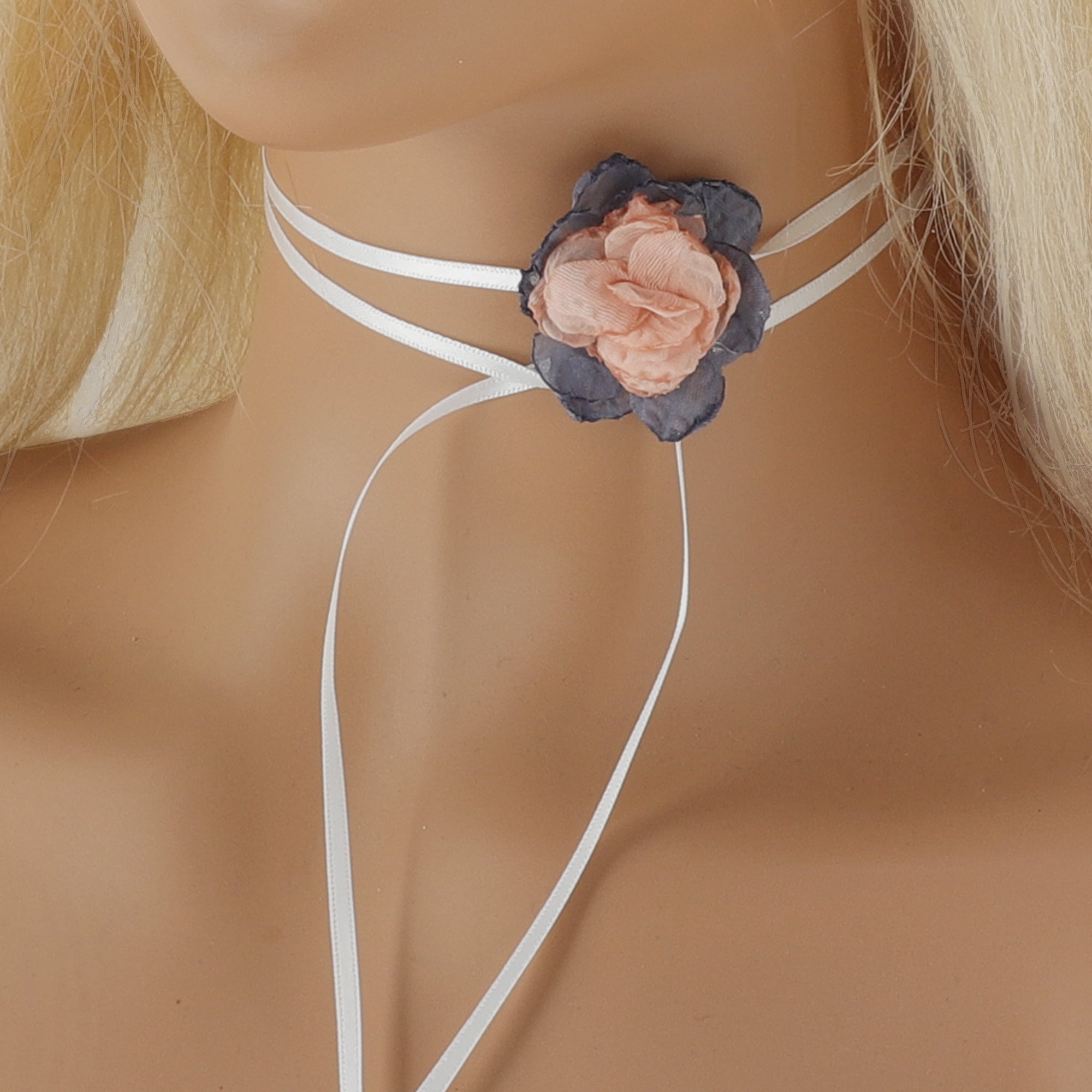Unique Bargains Stylish Flowers Choker Necklace Pink, Blue