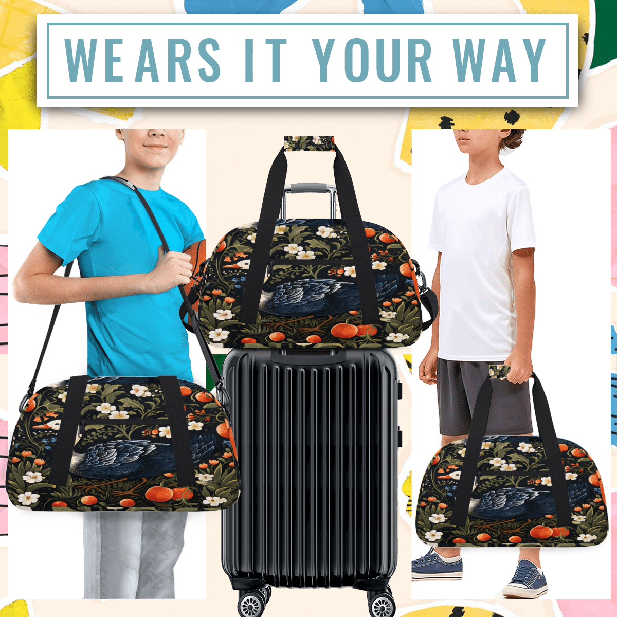 Herdesigns Farmhouse Floral Birds Sports Duffle Bag for Women & Men, Vintage Flower Leaf Plant Gym Bag Dance Bag Overnight Bag Carry On Weekender Travel Bag