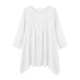 thumbnail image 5 of Tqcoqu Women's Cotton Linen Long Sleeve Loose Tunic Blouse,Round Neck Pleated Front Tops,2026 Spring Fall Trendy Clothes,White Women's S-XXXL, 5 of 10