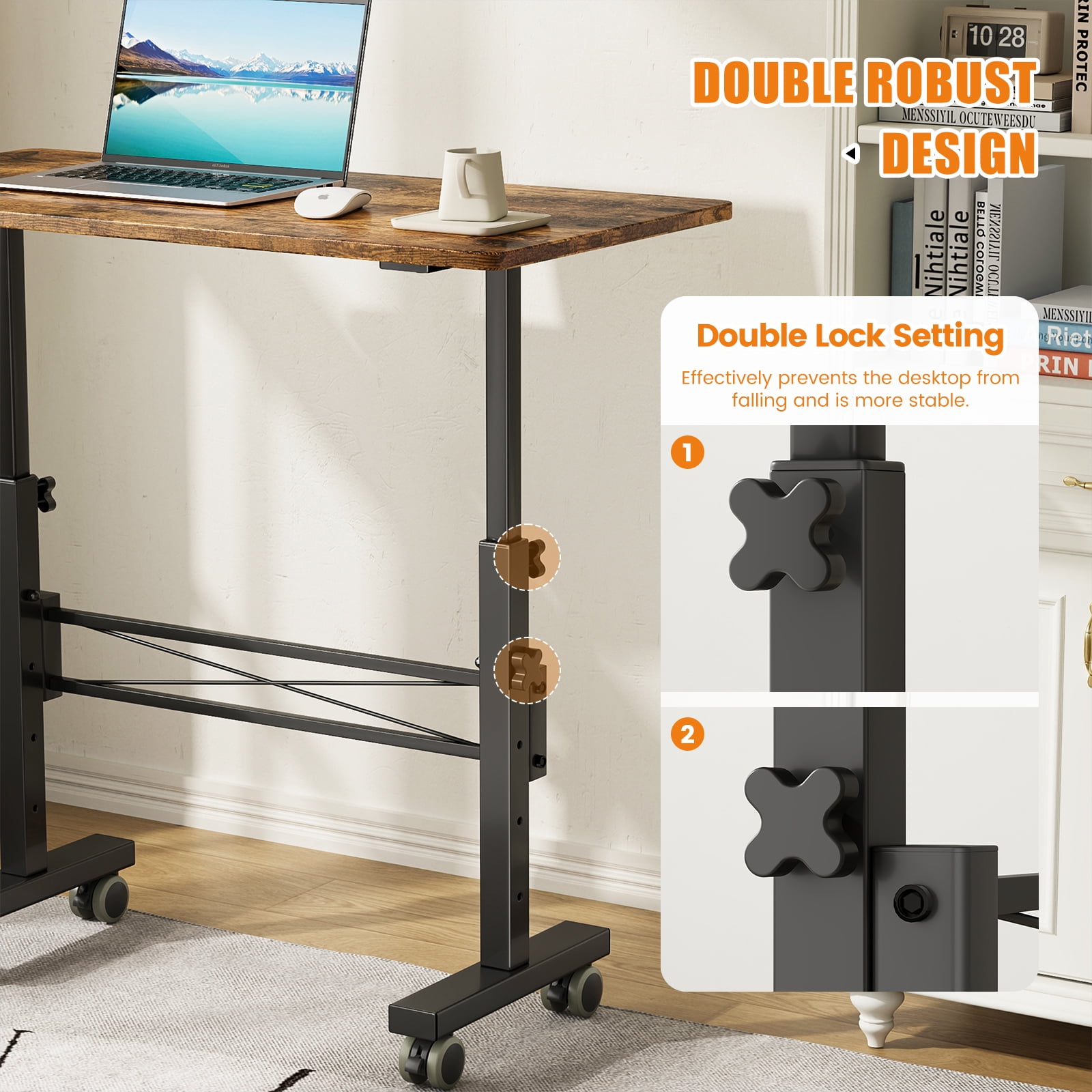 Flycity Standing Desk Adjustable Height, Mobile Stand Up Desks with Wheels, Small Laptop Desks, Portable Computer Rolling Desk for Home Office and Pad Treadmill, Height 26"-37.8", 15.7"D x 31.5"W
