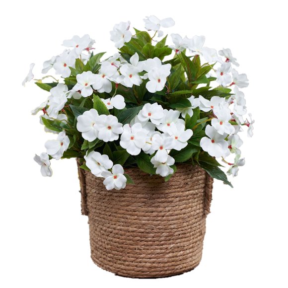 Mynse Flo 2 Pieces Artificial Flower Impatiens for Balcony Garden Bonsai Decoration (White)