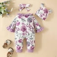 thumbnail image 4 of Likimi Baby Girls Romper Long Sleeve Print Jumpsuit Loose Relaxed Soft Fall Winter Onesie Size 9-12 Months Purple, 4 of 5