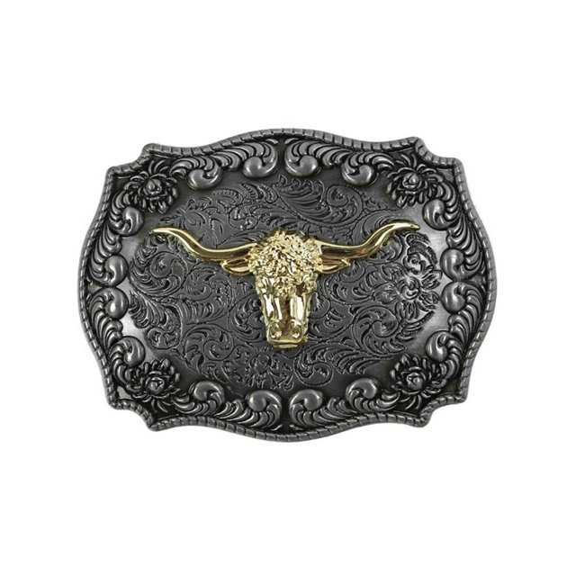 Sonducket Hebilla de cinturón Hombres Western Vintage Simple Tangcao Patrón Cuerno largo Fácil de combinar Aleación Resistente al desgaste Hebilla de Accesorios de disfraces Ochsenkopf