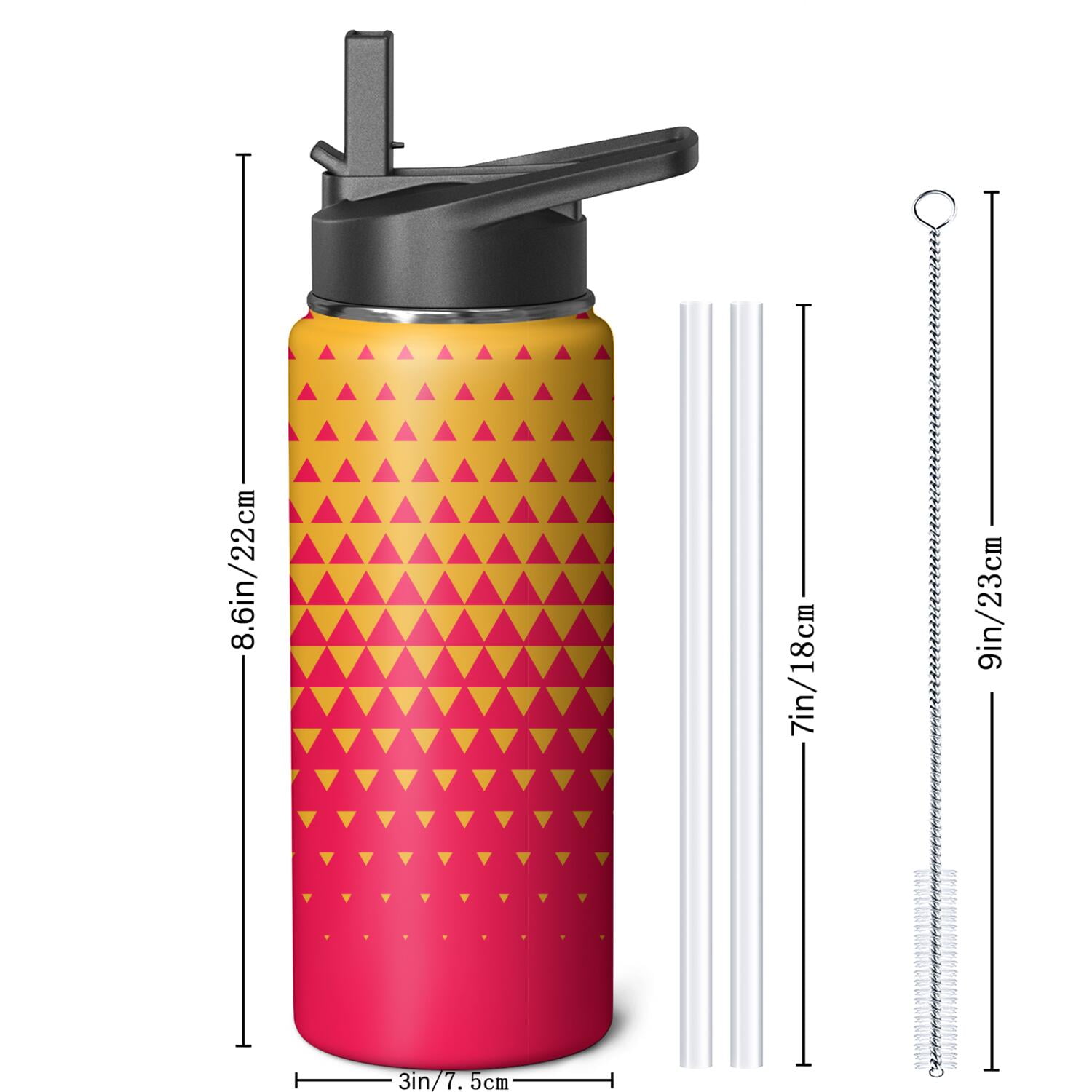 18oz Insulated Water Bottle with Straw & Cleaning Brush, Wide Mouth Stainless Steel Flask, Gradient Print