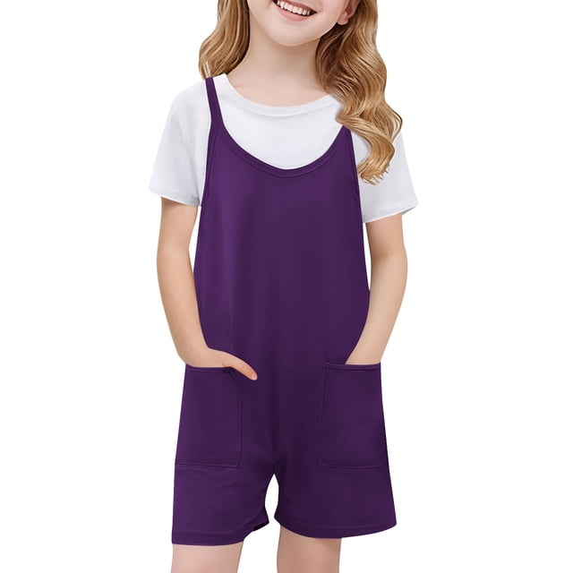 hengsof Combinaison à Bretelles pour Filles, Combinaison Sans Manches à Poche de Couleur Unie à la Mode, Adaptée pour l'Été, Combinaison Décontractée et Confortable