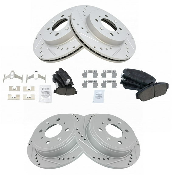 TRQ Front and Rear Performance Brake Pad & Rotor Kit Brake Pads Brake Rotors Set Ceramic Premium G-Coated Fits Select 1994-2001 Acura Integra 1993-1995 Honda Civic