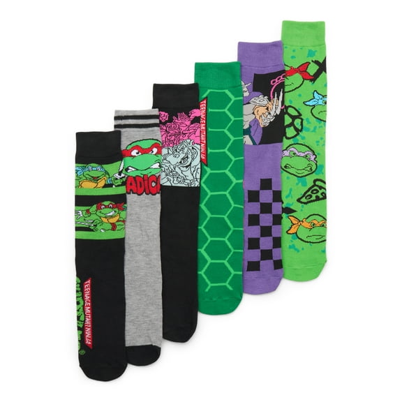 Teenage Mutant Ninja Turtles Men's Crew Socks, 6-Pack, Shoe Sizes 8-12