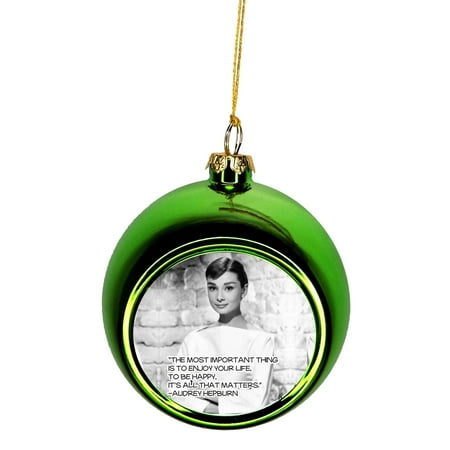 Ornaments Vintage Actress Audrey Hepburn Happiness Quote Bauble Christmas Ornaments Green Bauble Tree Xmas